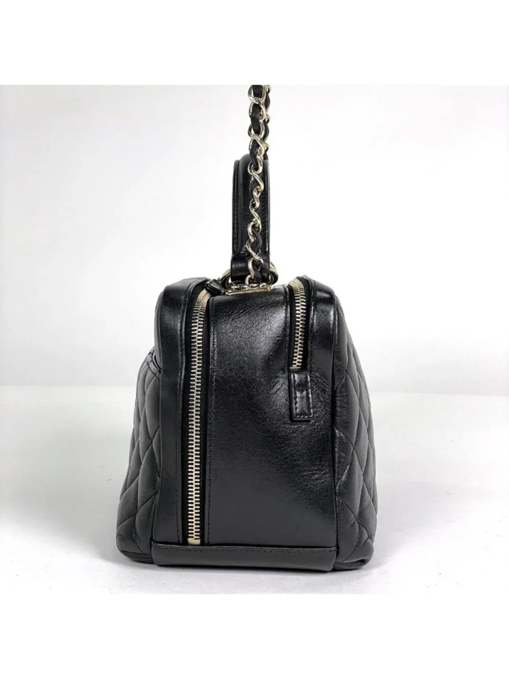 Chanel CC Logo Bowling Bag 2-Way Leather Black